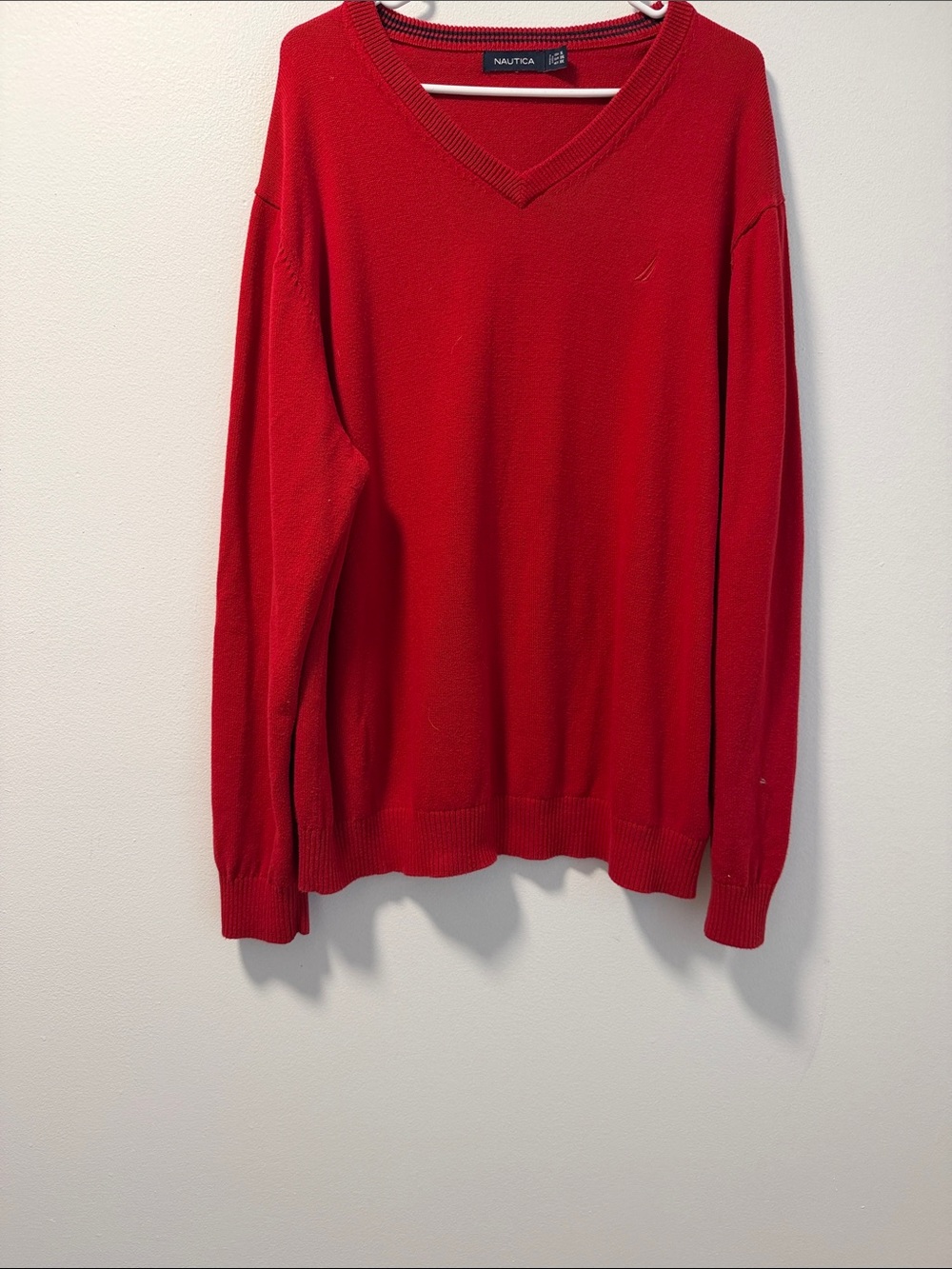 Nautica Men's Red V-Neck Sweater Size XL